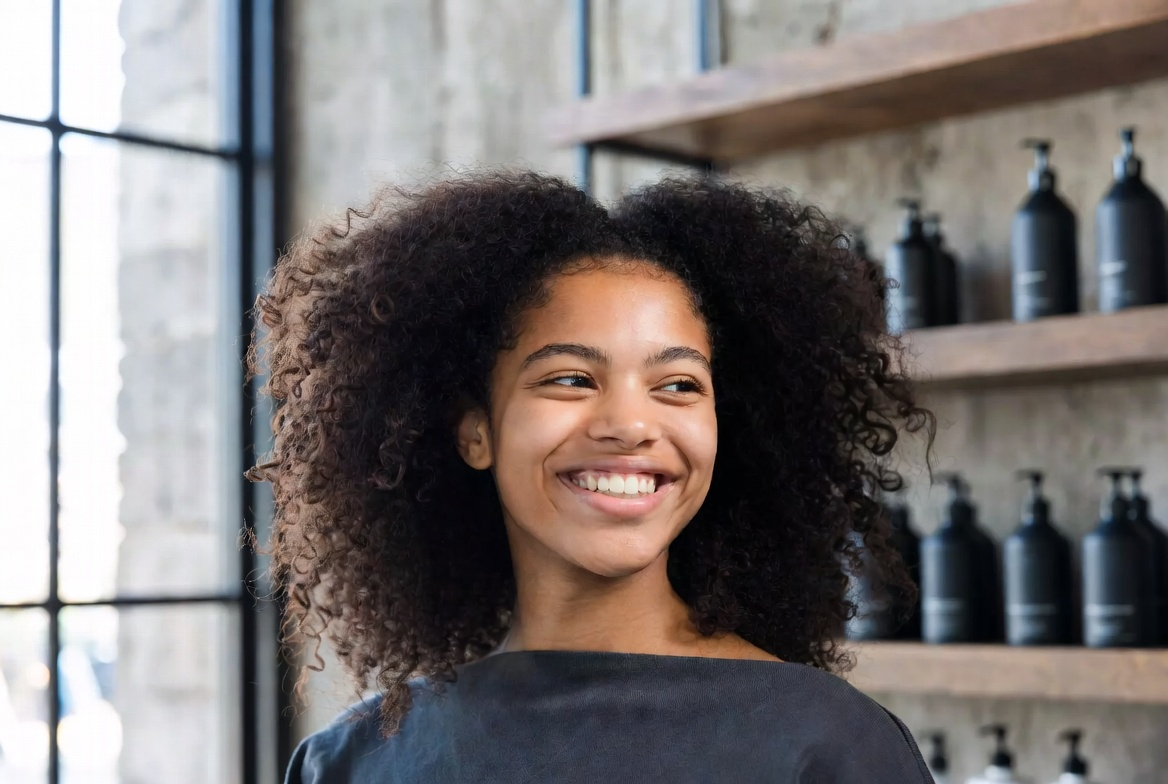 Model with curly hair